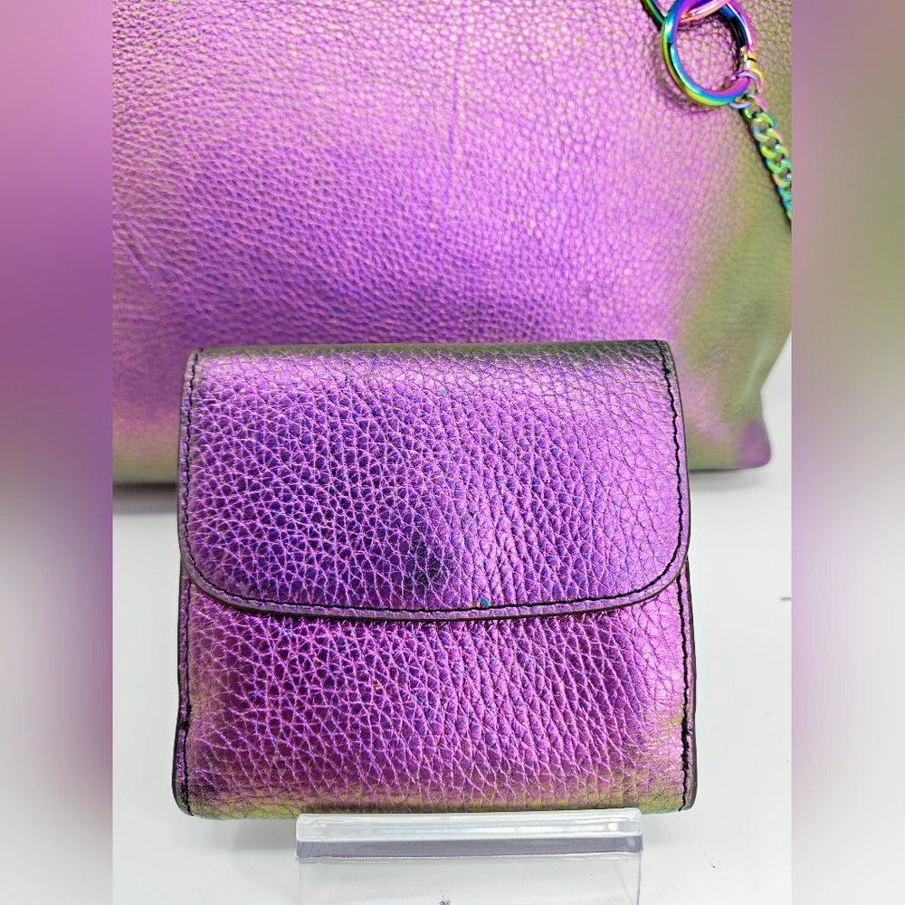 RARE! Bespoke Coach Hologram Oil Slick Taylor Tote & Wallet Set w/ Rexy Charm - Picture 8 of 17